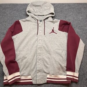 Jordan Nike Air Varsity Letterman Hoodie Jacket Red Black Snap Button Mens Large